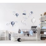 Minimál hőlégballonos falmatrica szett silver gray  (minimálisan értékcsökkent)