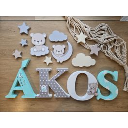 Menta-szürke ÁKOS stílusú dekor betűk