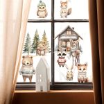 Téli erdő akvarell matrica ablakra, falra