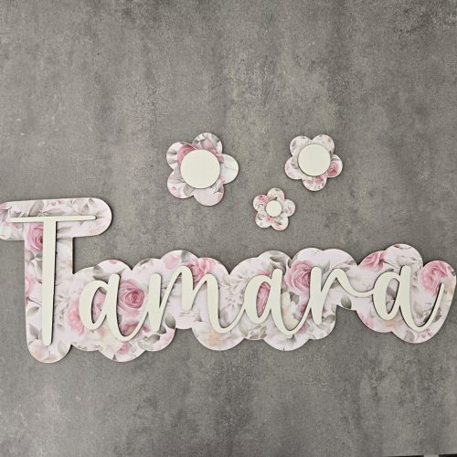 Rózsás név dekoráció, dekor betűk bármilyen névvel