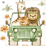 Gyerekszoba falmatrica - Szafari  állatok autóban akvarell falmatrica névvel