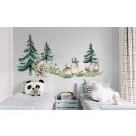 Erdei állatos, akvarell fenyős falmatrica szett XXL D 