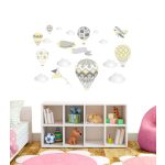 Léghajós hőlégballonos falmatrica szett pasztell sárga