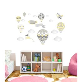 Léghajós hőlégballonos falmatrica szett pasztell sárga