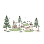 Erdei állatos, akvarell fenyős falmatrica szett világos fenyős M 
