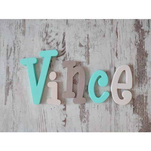 "Vince bézs-menta" minimál stílusú dekor betűk bármilyen névvel! 
