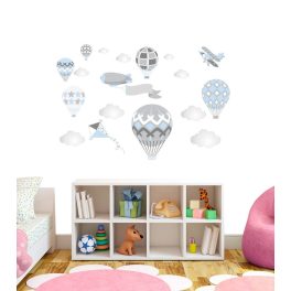 Léghajós hőlégballonos falmatrica szett babakék