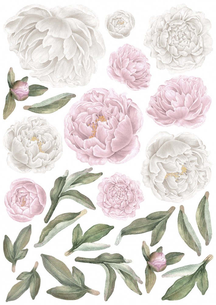 Rózsás falmatrica szett XL babarózsaszín-fehér