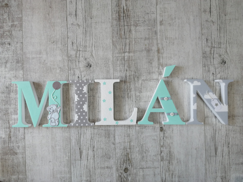 Pasztell mentás "MILÁN" stílusú dekor betűk bármilyen névvel